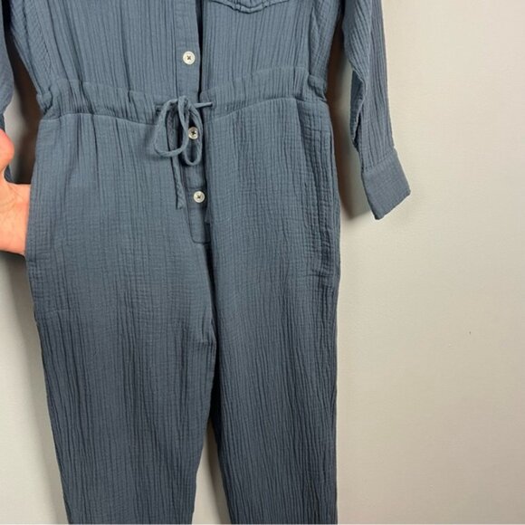 Mod Ref The Trevor Cotton Button-Front Utility Jumpsuit Blue Size S - Picture 3 of 8